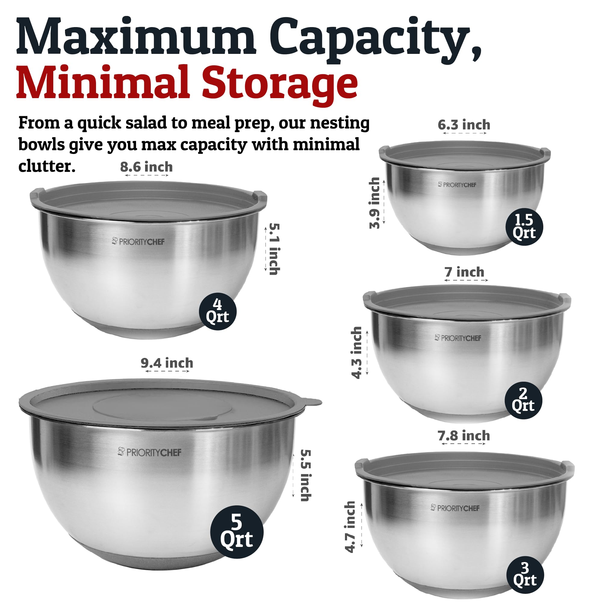 Priority Chef bowls with non-slip bases stay steady during mixing