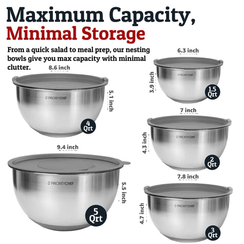 Priority Chef bowls with non-slip bases stay steady during mixing