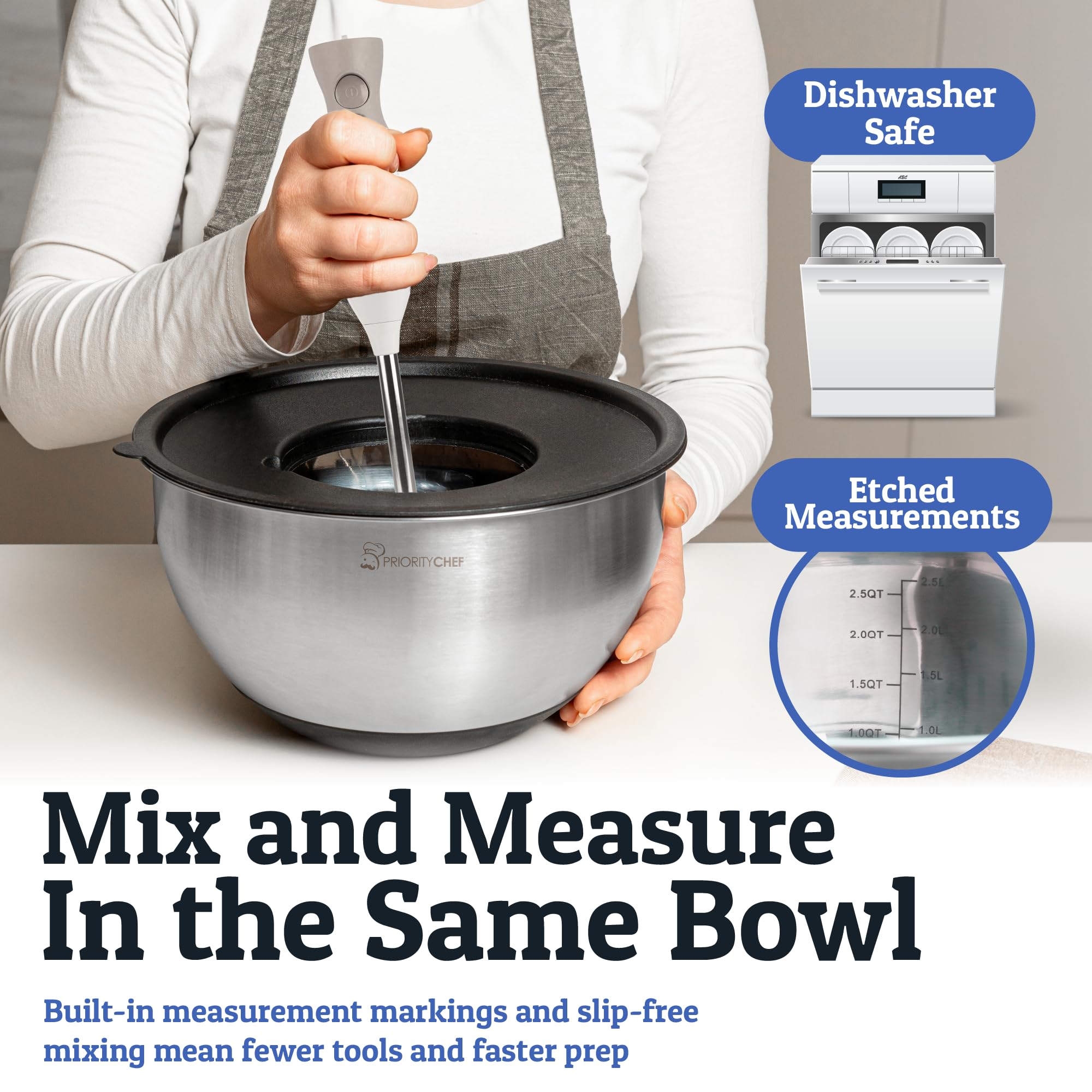 Priority Chef bowls with non-slip base stay steady during mixing