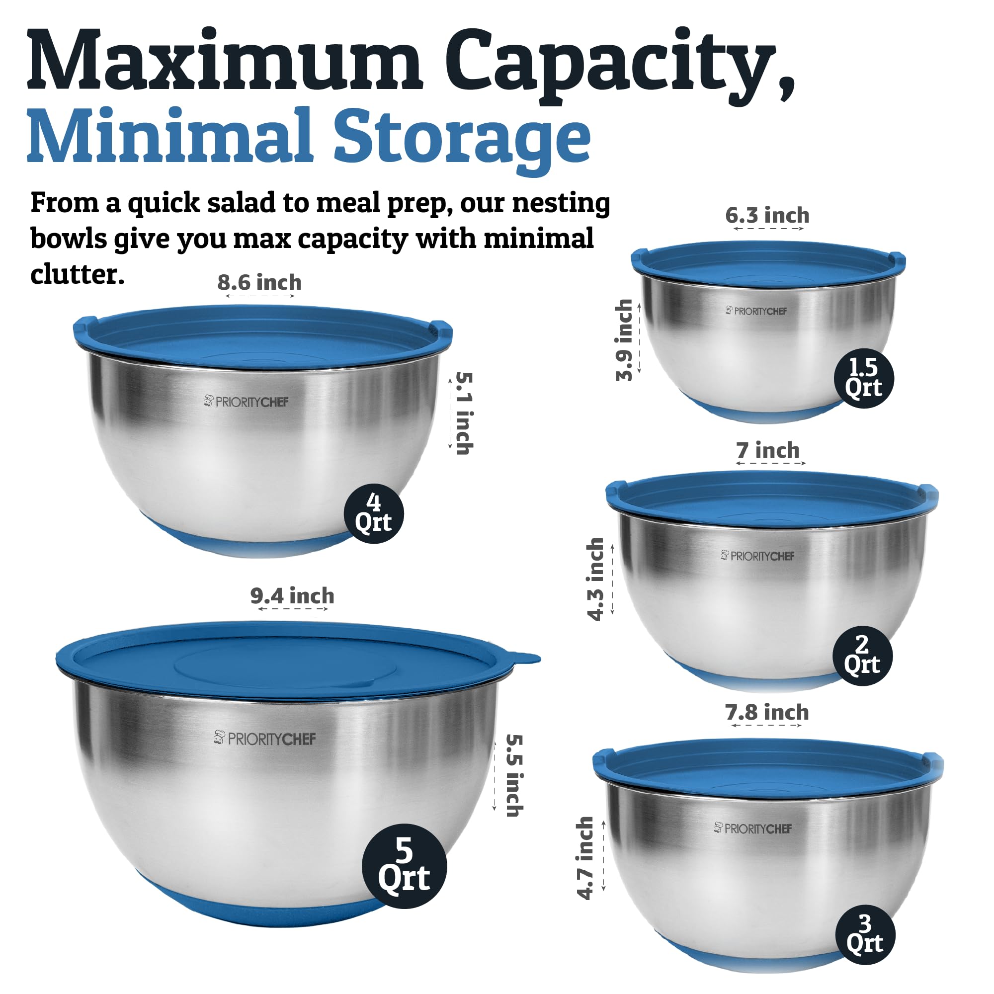 Priority Chef bowls feature a non-slip base for stable mixing