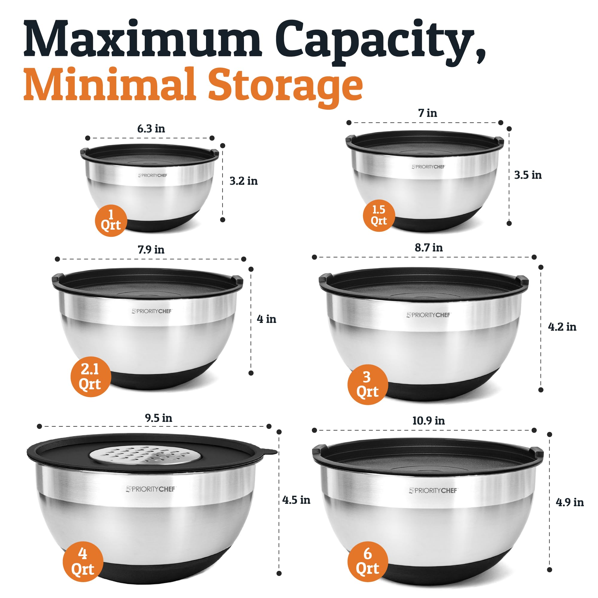 Non-slip silicone bases keep Priority Chef bowls steady during mixing.