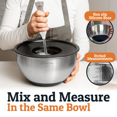 Priority Chef non-slip silicone base keeps bowls steady during vigorous mixing.
