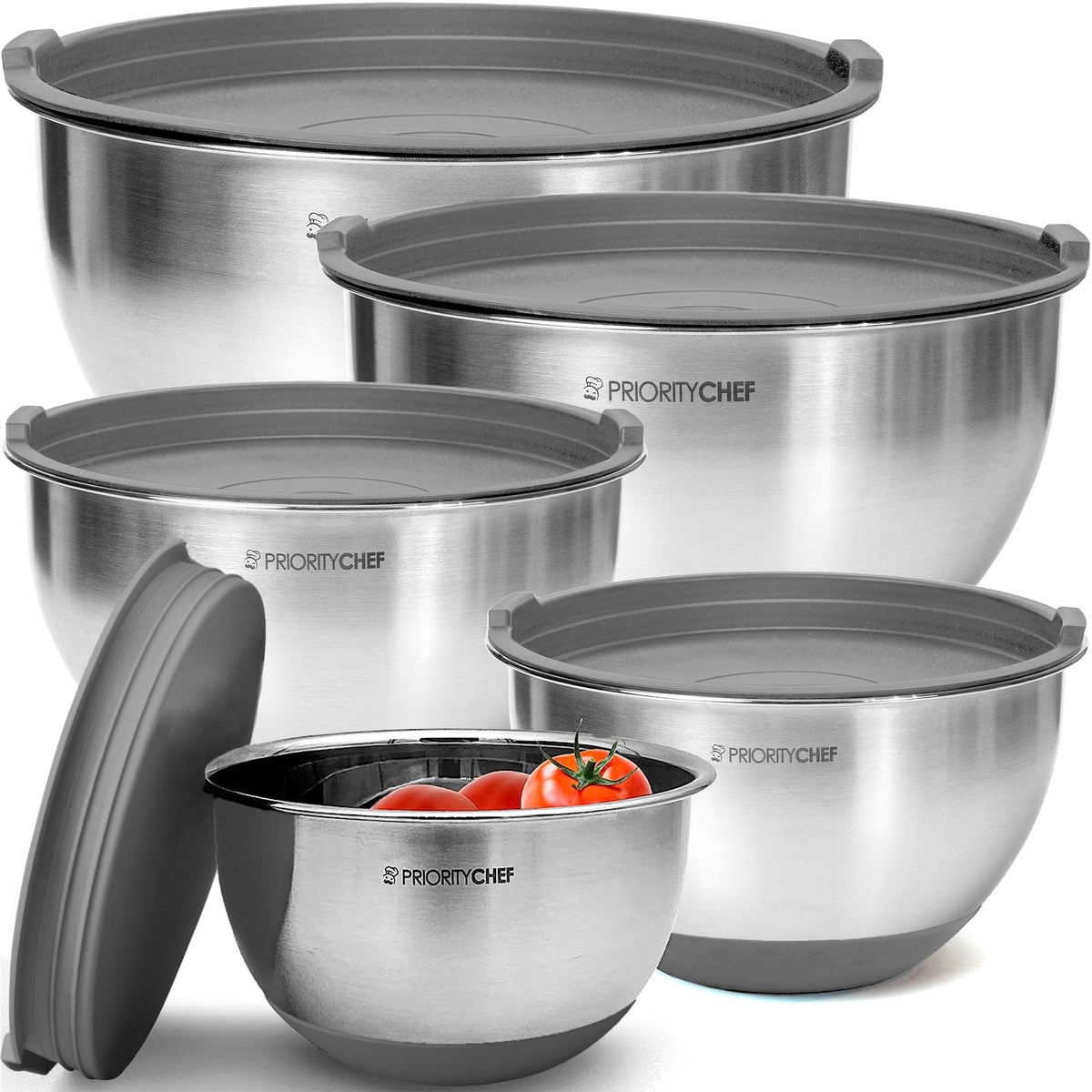Priority Chef premium mixing bowls with lids in 1.5 qt for precise prep and easy storage.