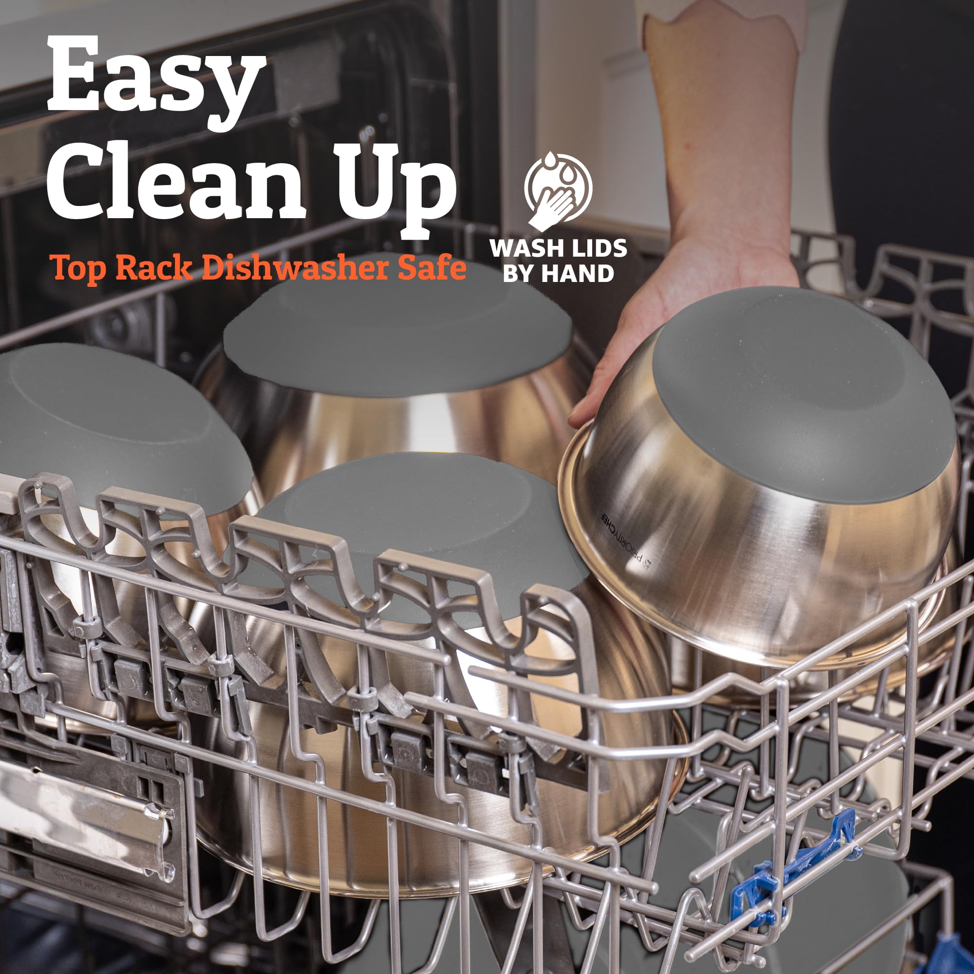 Priority Chef premium mixing bowls with lids in 5 qt for batch cooking tasks.