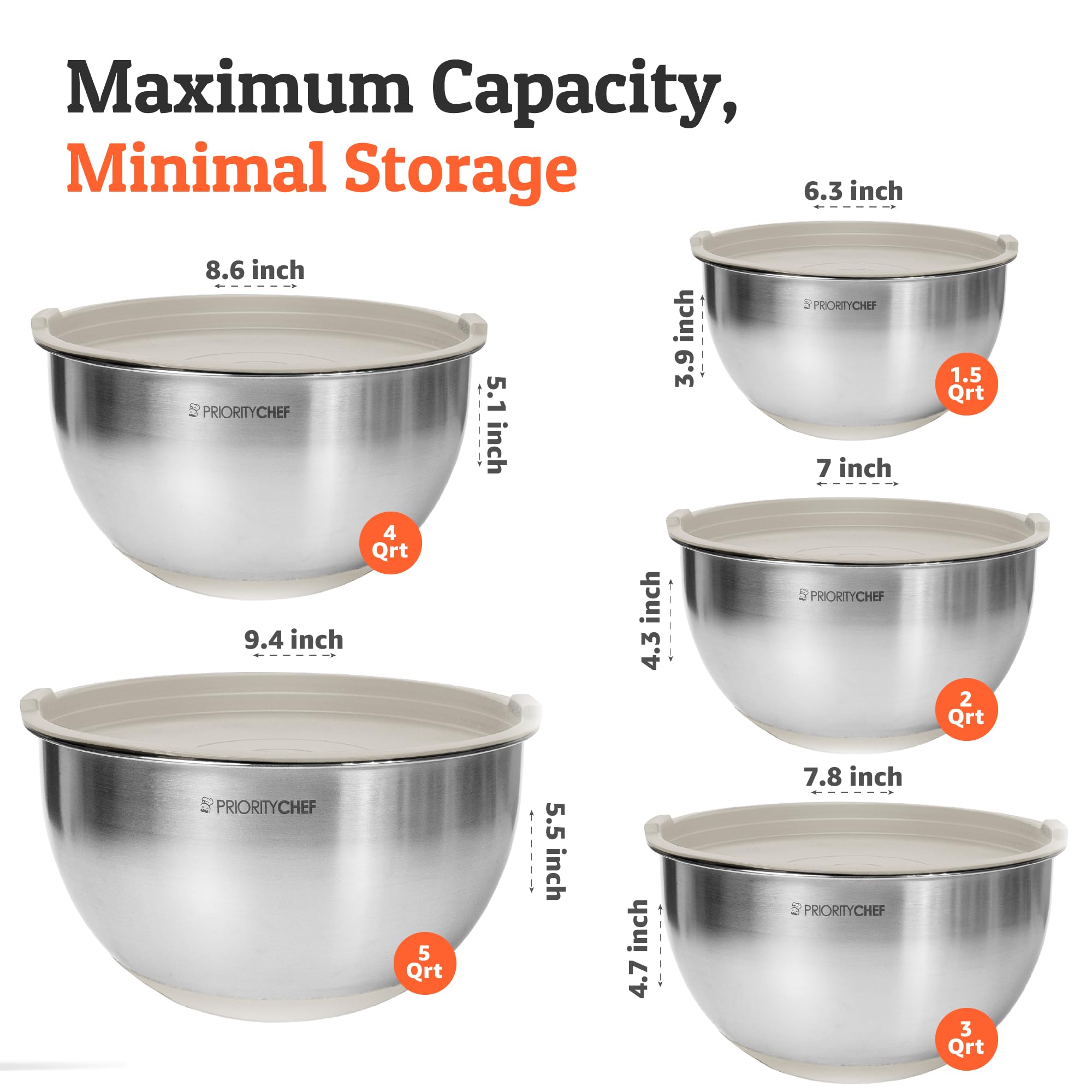 Priority Chef bowls with etched measurements for quick, precise prep