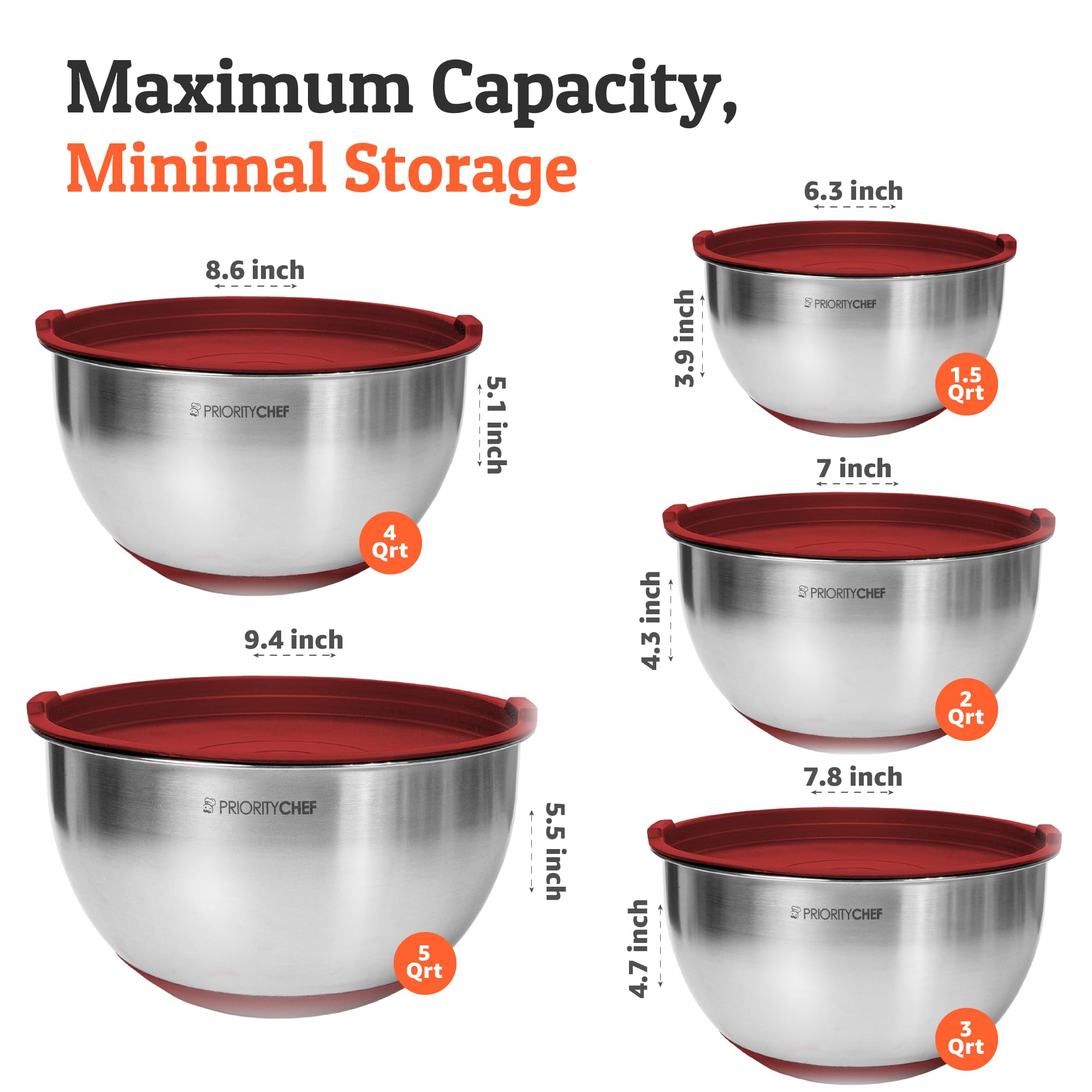 Priority Chef bowls with non-slip silicone base stay steady during prep.