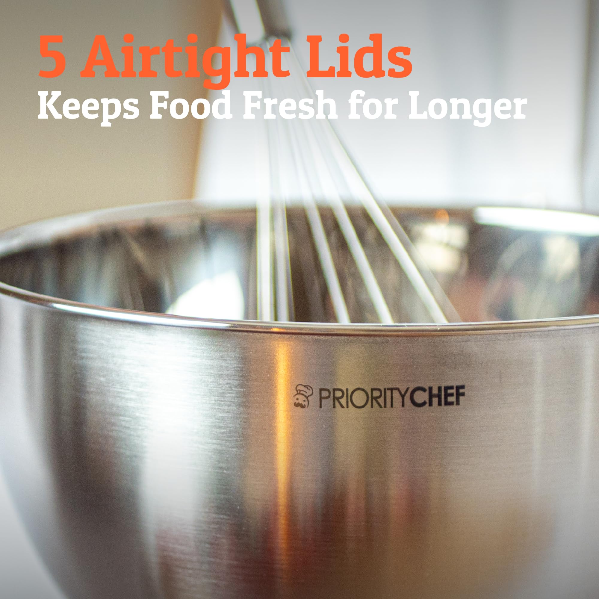 Priority Chef mixing bowls with tight BPA-free lids lock in freshness