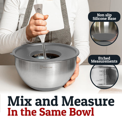 Priority Chef 3-quart bowl with lid ready for mixing and serving.