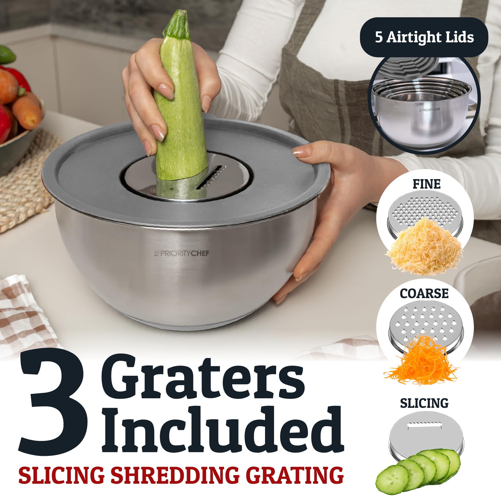 Priority Chef 4-quart bowl with lid for large batches.