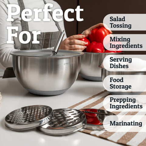 Priority Chef bowls with three grater attachments for versatile prep.