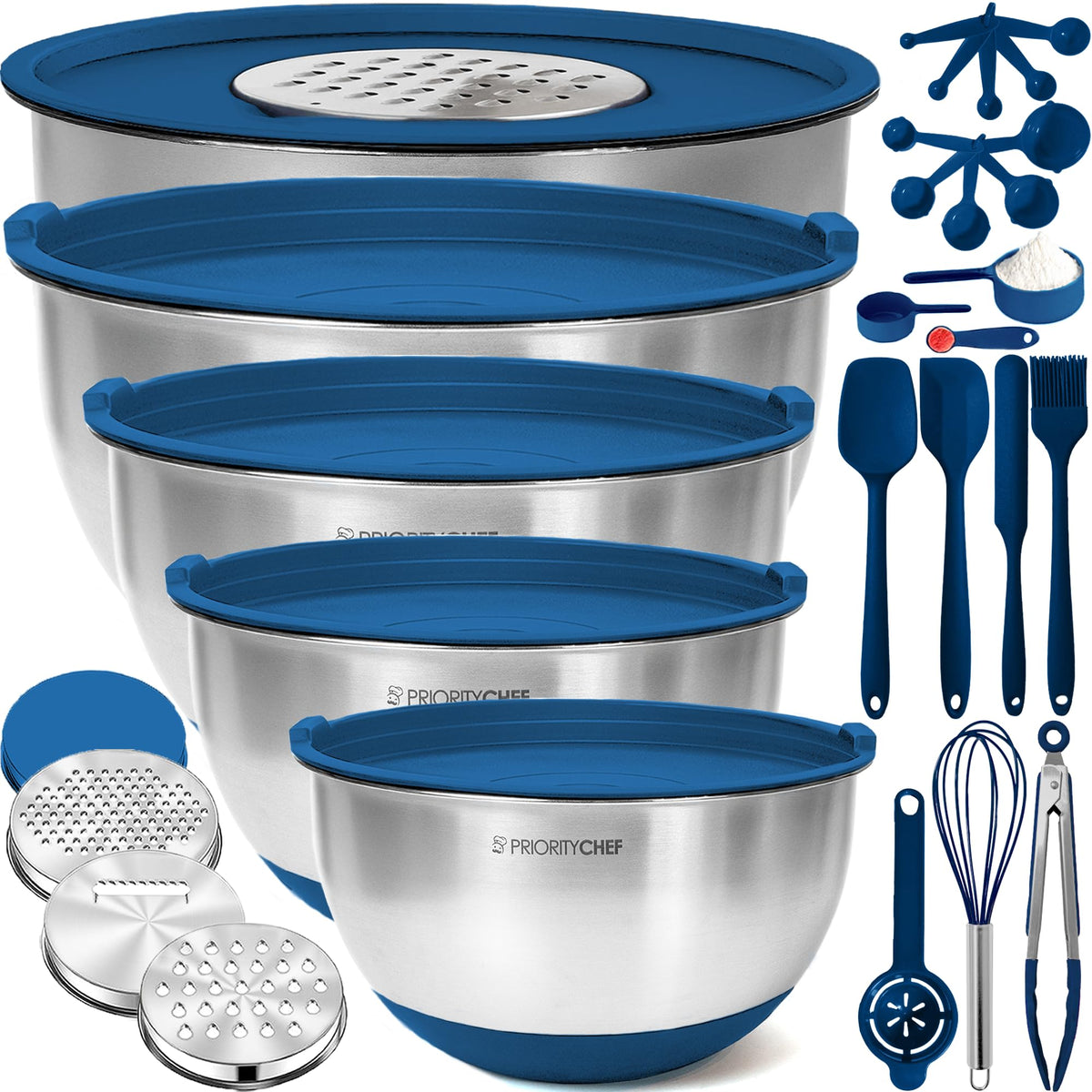 Priority Chef stainless steel mixing bowls set with airtight lids for fresh leftovers