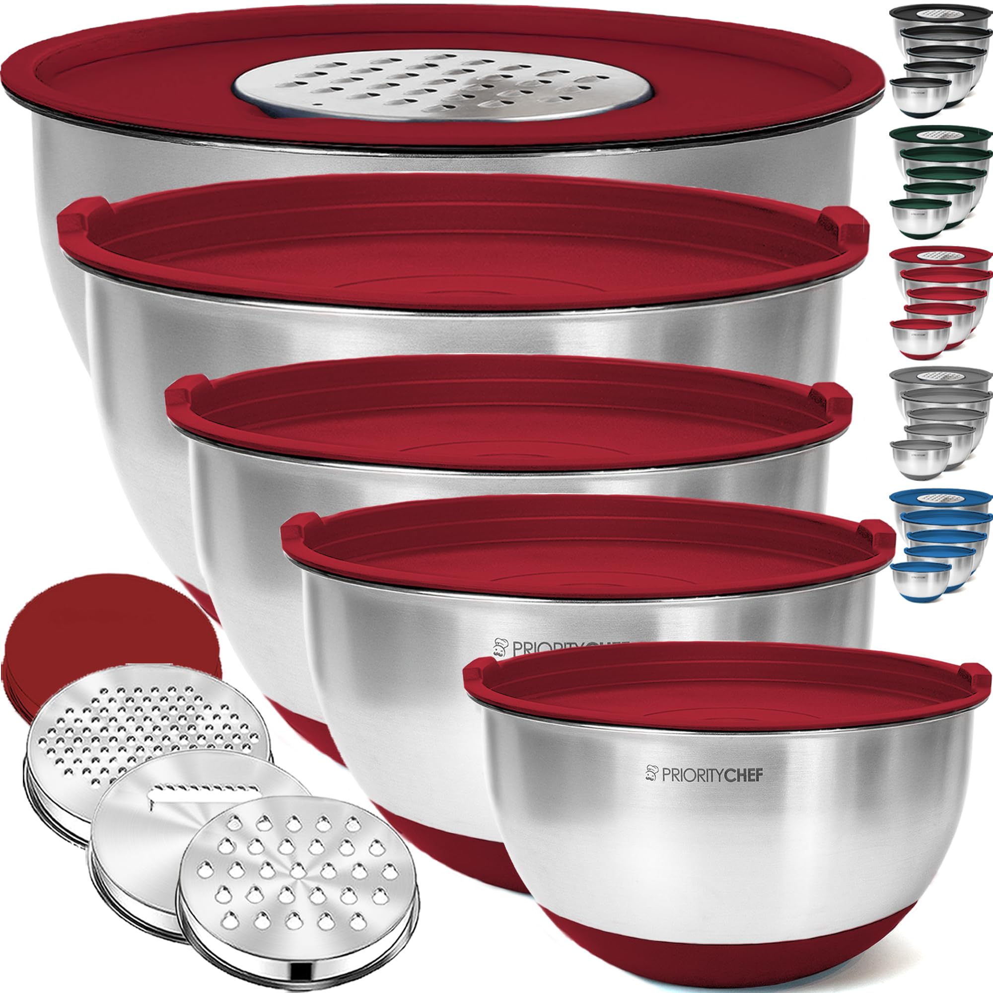 Priority Chef 1.5-quart stainless steel mixing bowl with lid for compact prep.