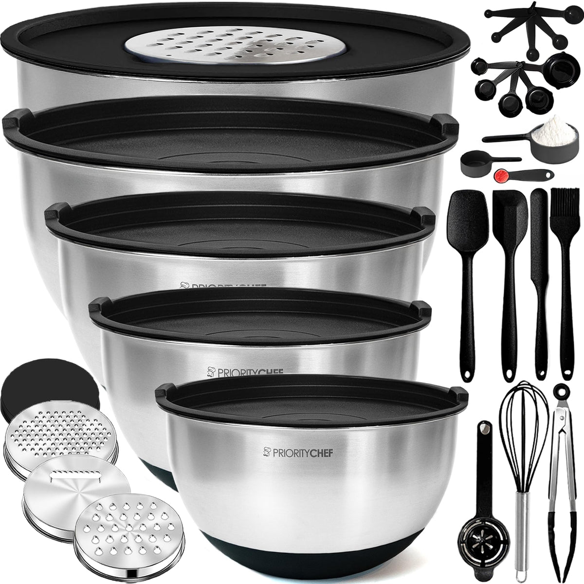 Priority Chef stainless steel mixing bowls with lids in a 5-piece set for daily prep