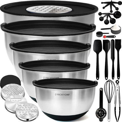 Priority Chef stainless steel mixing bowls with lids in a 5-piece set for daily prep