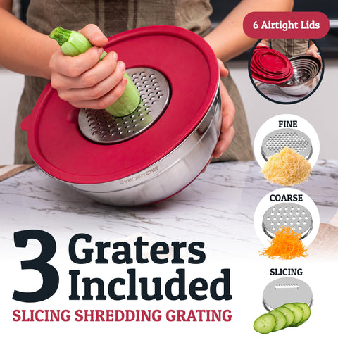 Priority Chef included steel graters let you grate directly into bowls.
