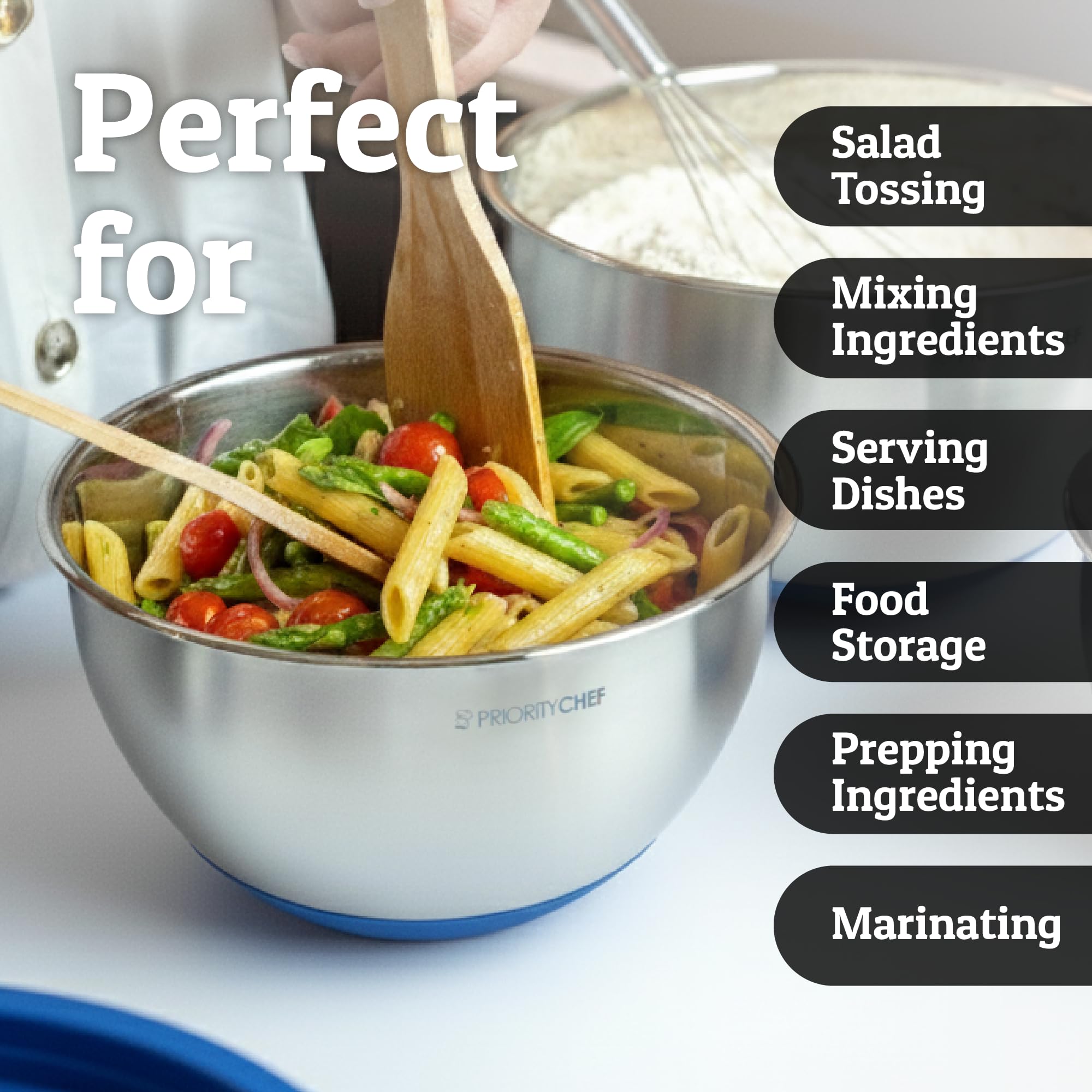 Priority Chef stainless steel bowls provide durable everyday use