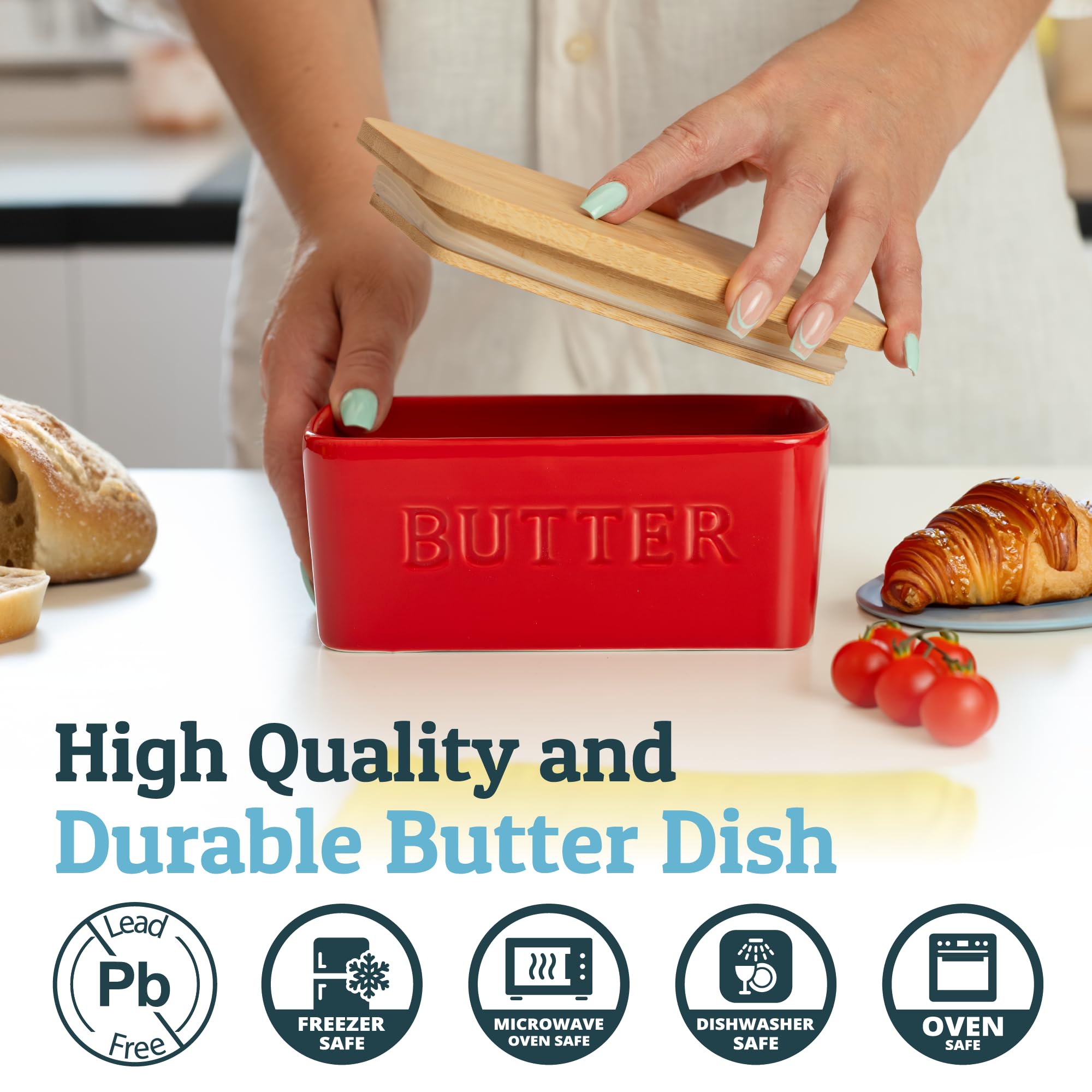 Priority Chef bamboo lid airtight seal keeps flavors separate and butter fresh.