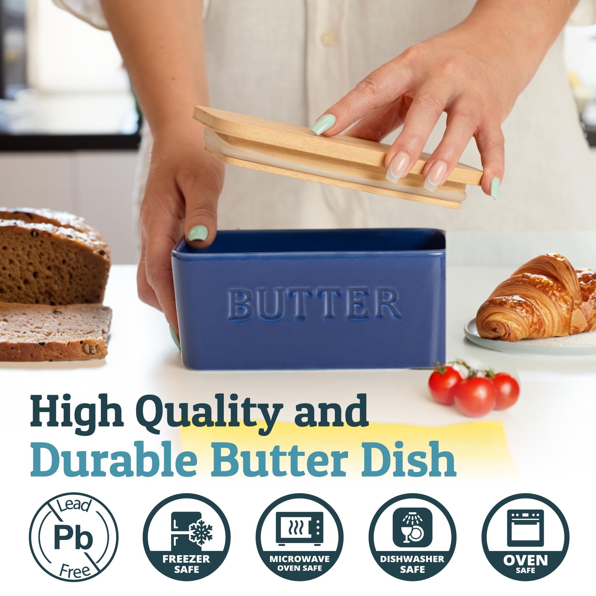 PriorityChef bamboo lid with airtight seal over butter dish