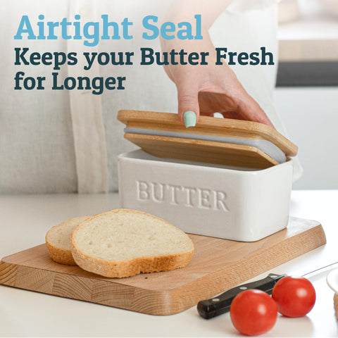 Priority Chef bamboo lid airtight seal keeps butter fresh and uncontaminated.