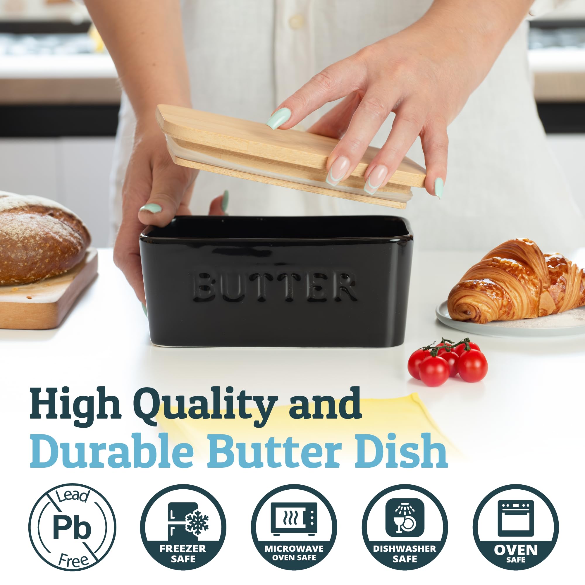 Priority Chef bamboo lid butter dish adds natural elegance to the counter.