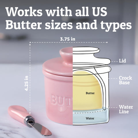 PriorityChef ceramic pink butter crock with glossy finish adds color to any kitchen