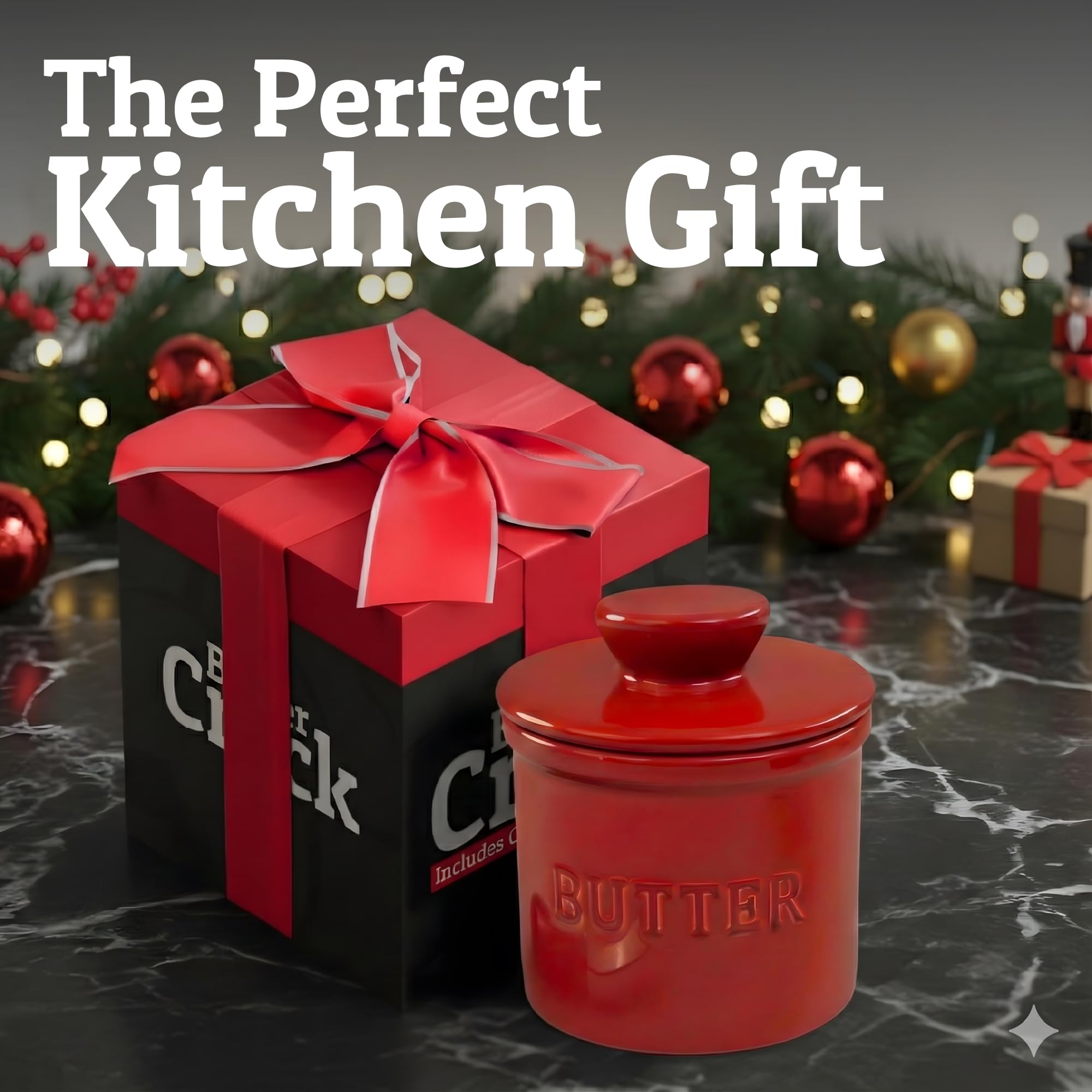 Easy-to-care-for butter crock on counter with simple cleaning routine