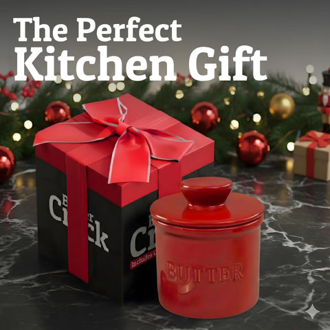 Easy-to-care-for butter crock on counter with simple cleaning routine