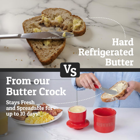 PriorityChef glossy red ceramic butter crock on kitchen counter for daily use