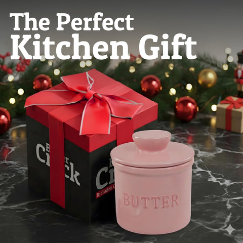 PriorityChef pink butter crock enhances kitchen aesthetics with a practical water-sealed lid