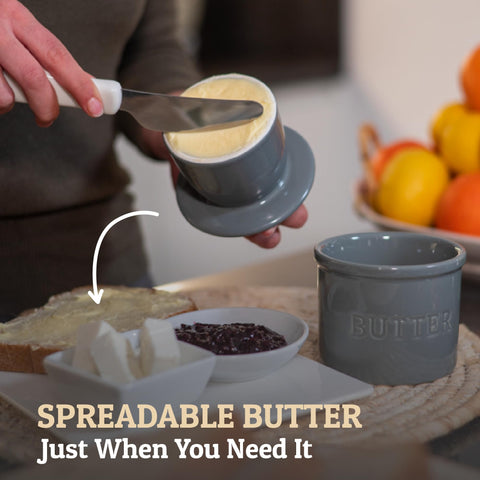 Priority Chef butter dish on countertop showcasing ceramic construction and easy access