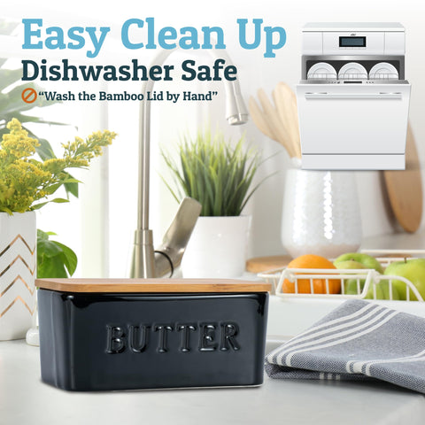 Priority Chef butter dish features a deep interior to prevent sticking.