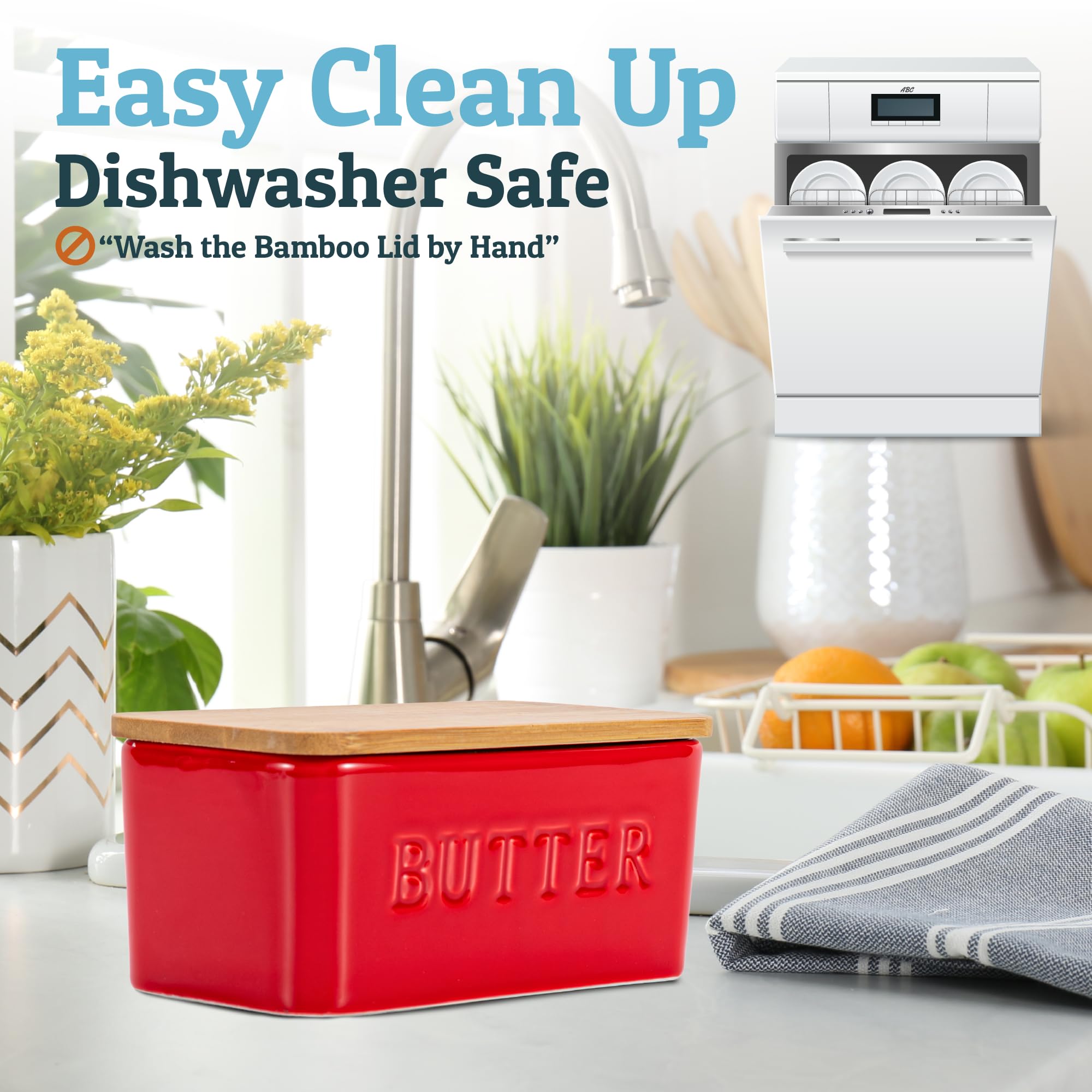 Priority Chef butter dish in fridge for space-saving, organized dairy.