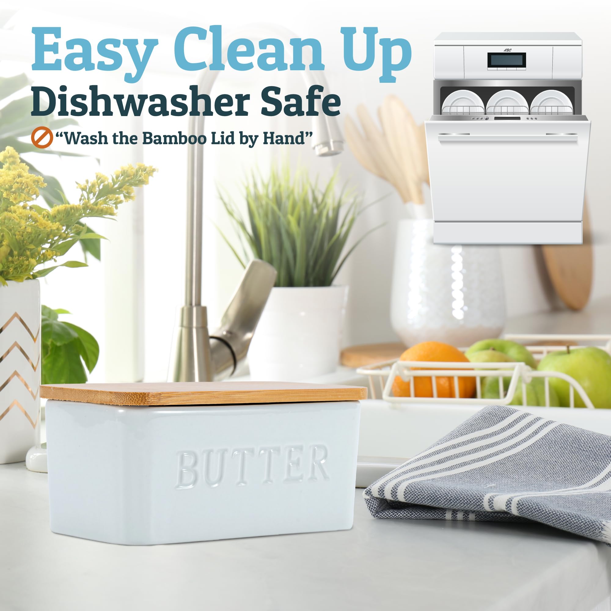 Priority Chef white ceramic butter dish adds a tidy look to any counter.