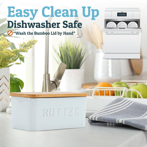 Priority Chef white ceramic butter dish adds a tidy look to any counter.