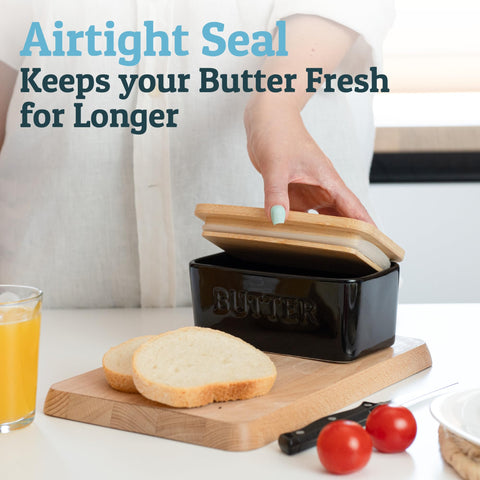 Priority Chef ceramic butter keeper with lid keeps butter fresh and flavorful.
