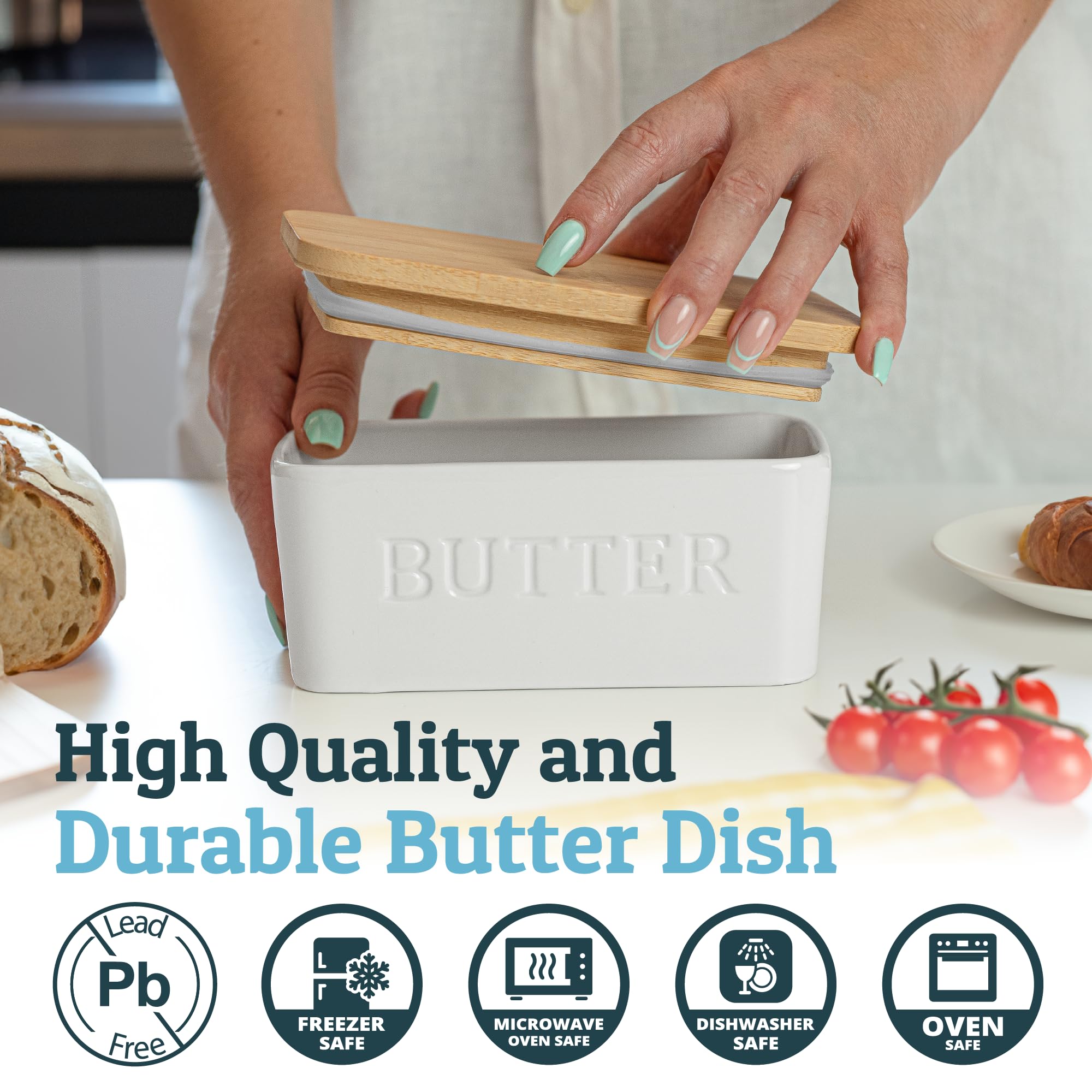 Priority Chef ceramic butter keeper on countertop with modern, clean design.