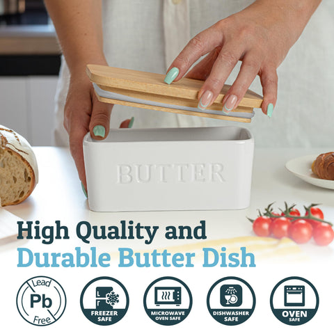 Priority Chef ceramic butter keeper on countertop with modern, clean design.