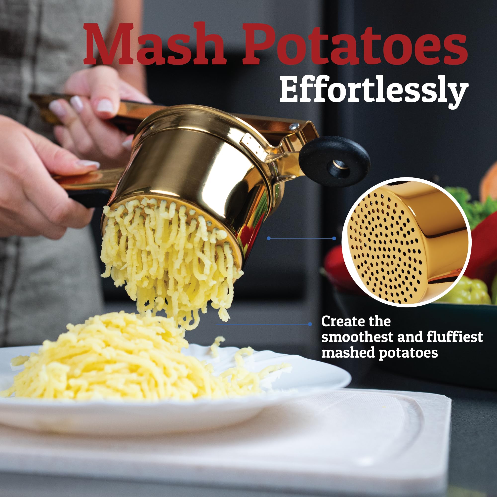 PriorityChef ricer's deep basket speeds mashing and yields finer consistency