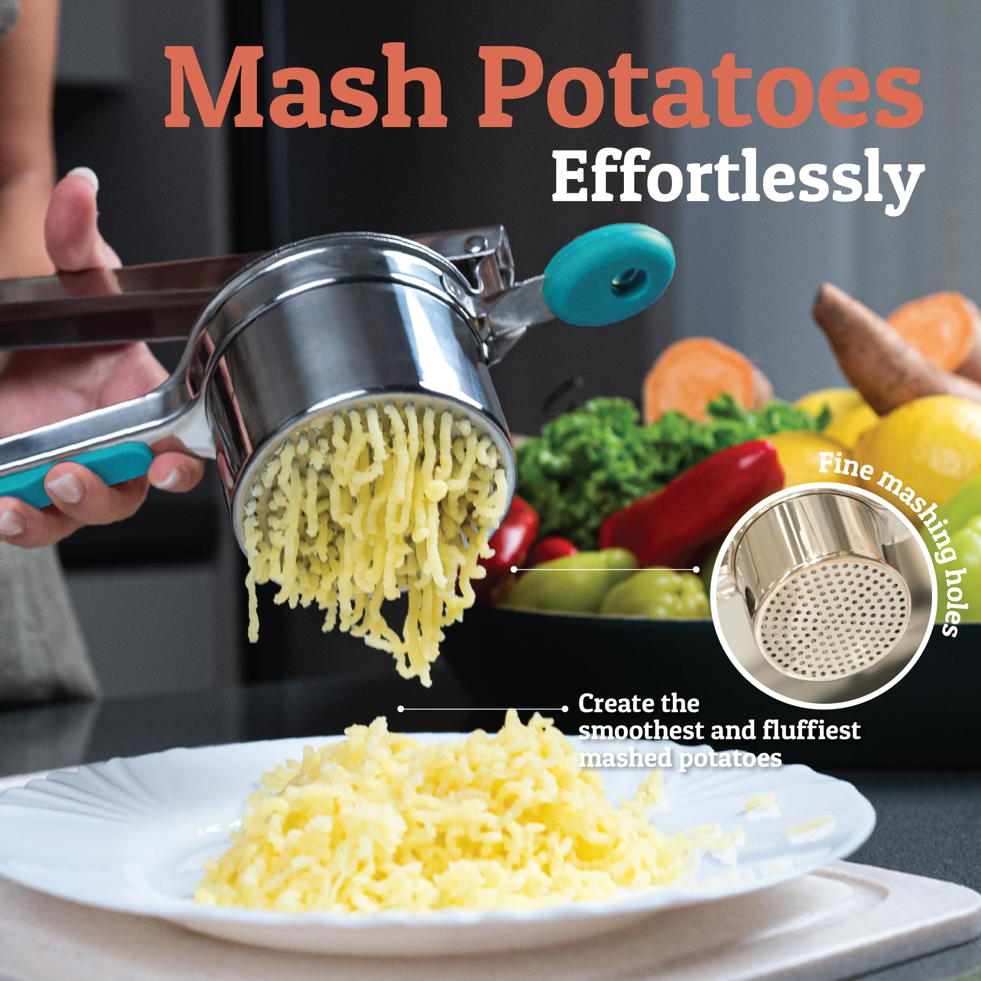 PriorityChef ergonomic long-handle ricer for easy leverage and reduced hand strain
