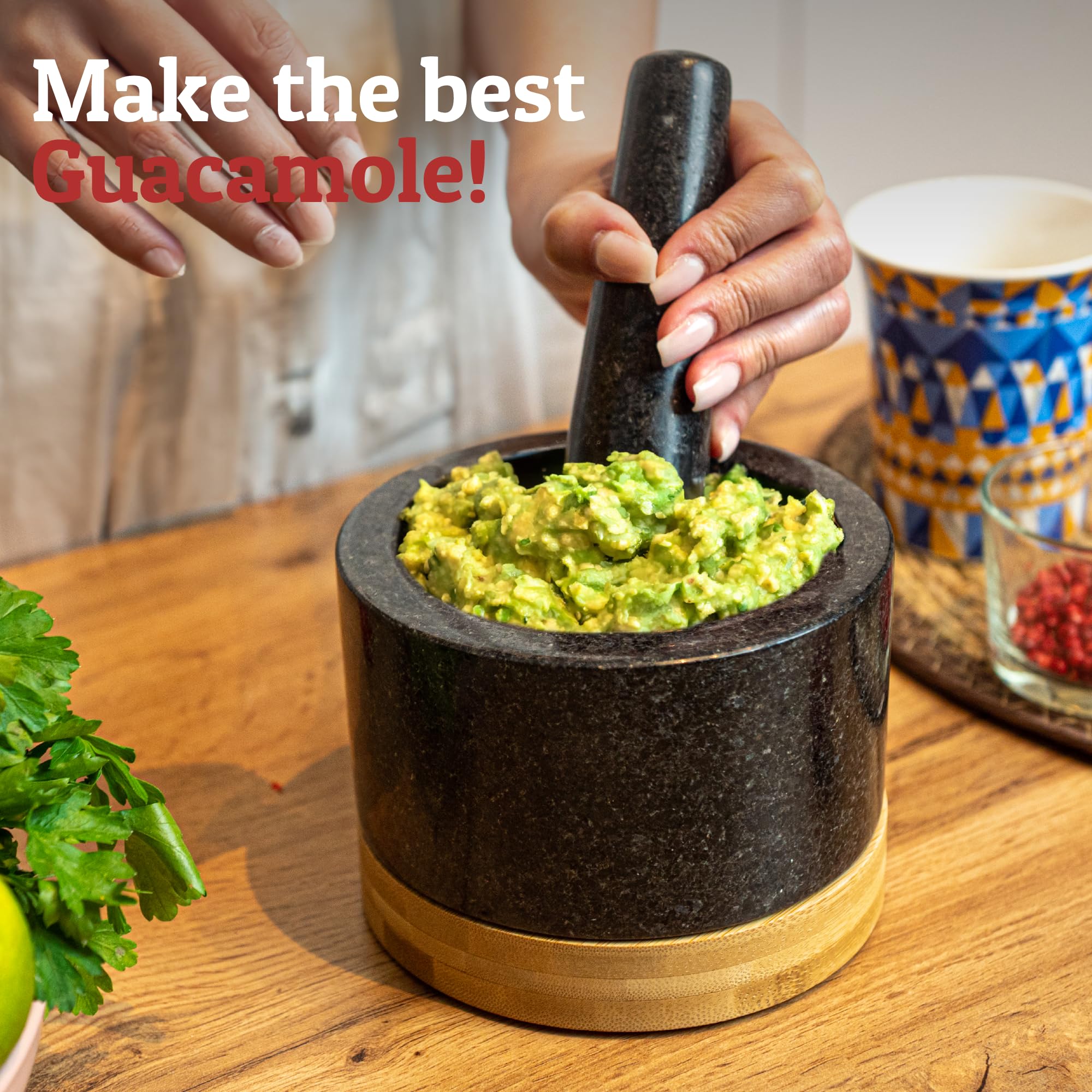 PriorityChef mortar demonstrates flavor-boosting potential for guacamole, salsas, and pestos.