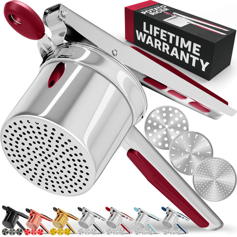 PriorityChef Large 15oz Potato Ricer front view shows sturdy stainless steel for smooth mash.