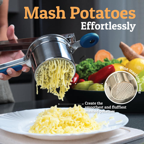 PriorityChef ricer handles close-up showing anti-slip design for easier mashing