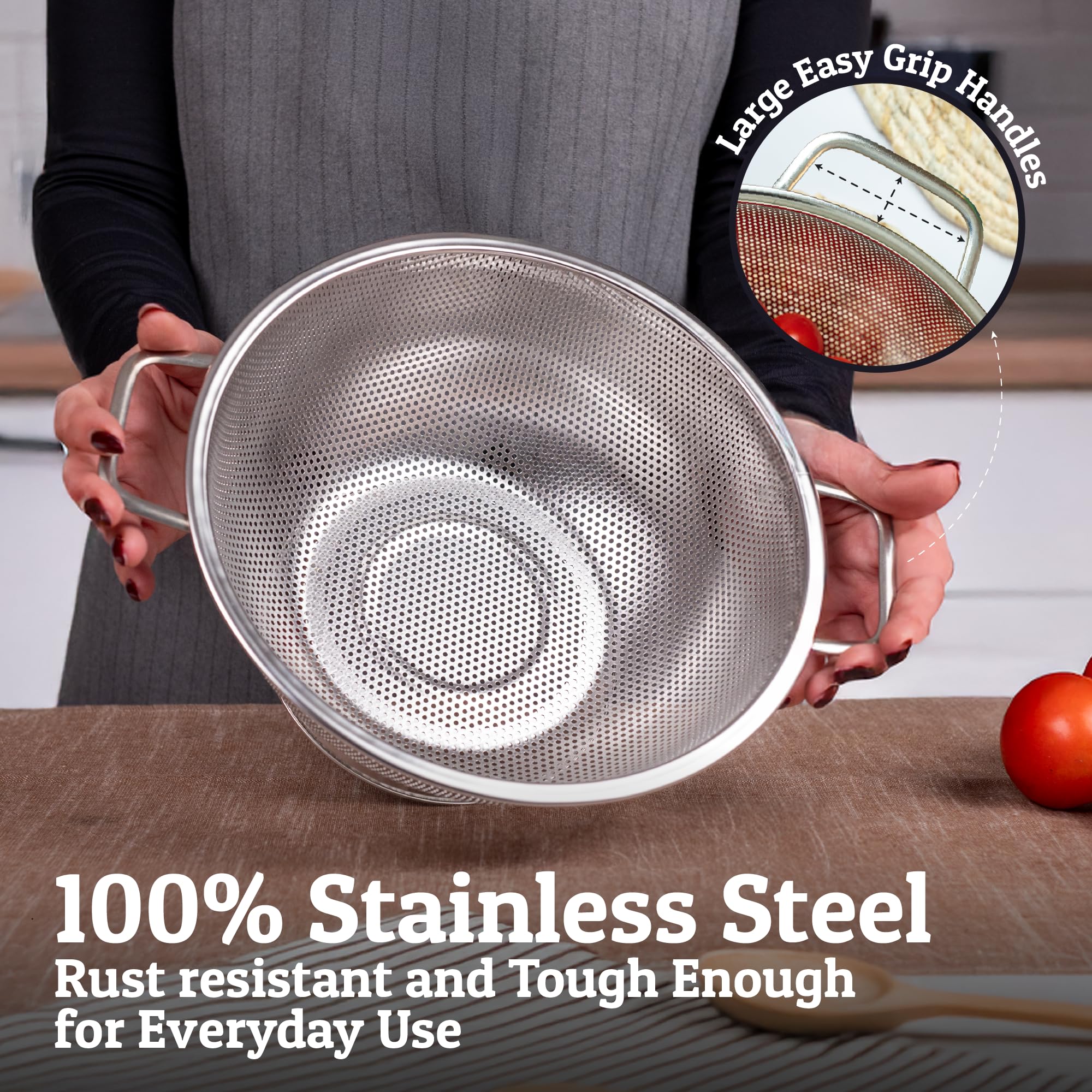 Priority Chef large handles offer a secure grip for easy handling