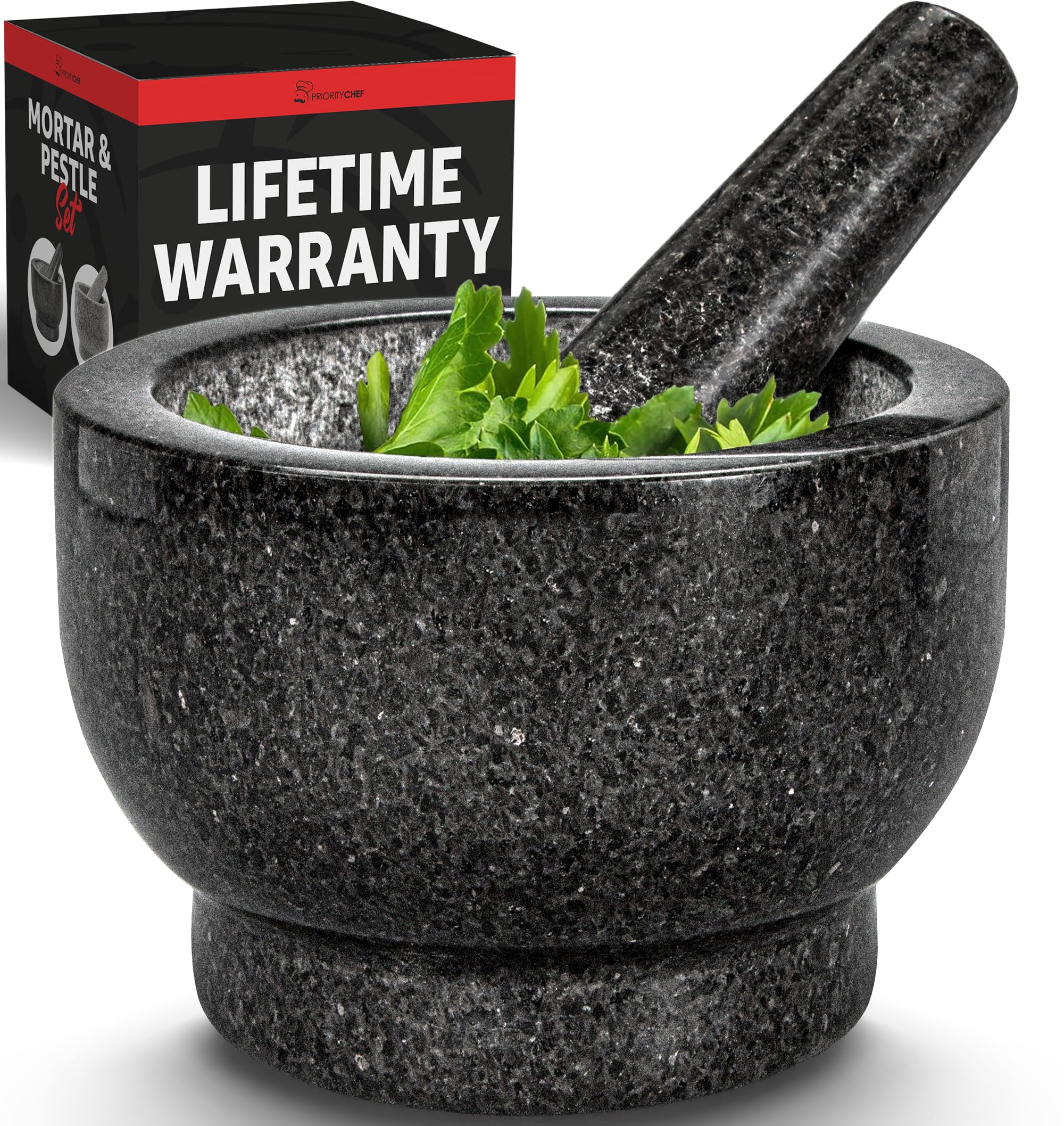 Priority Chef large granite mortar and pestle with 2-cup capacity for fresh sauces