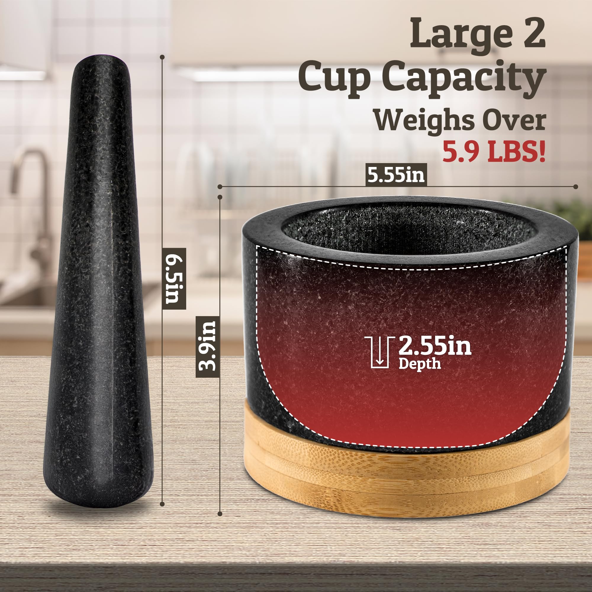 Priority Chef natural granite stone bowl for long-lasting flavor and texture.
