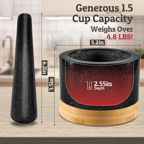 PriorityChef pestle pressed against granite texture for even friction and aromas.