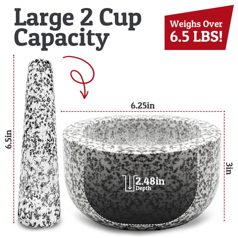 Side view of the heavy white granite mortar showing durability.