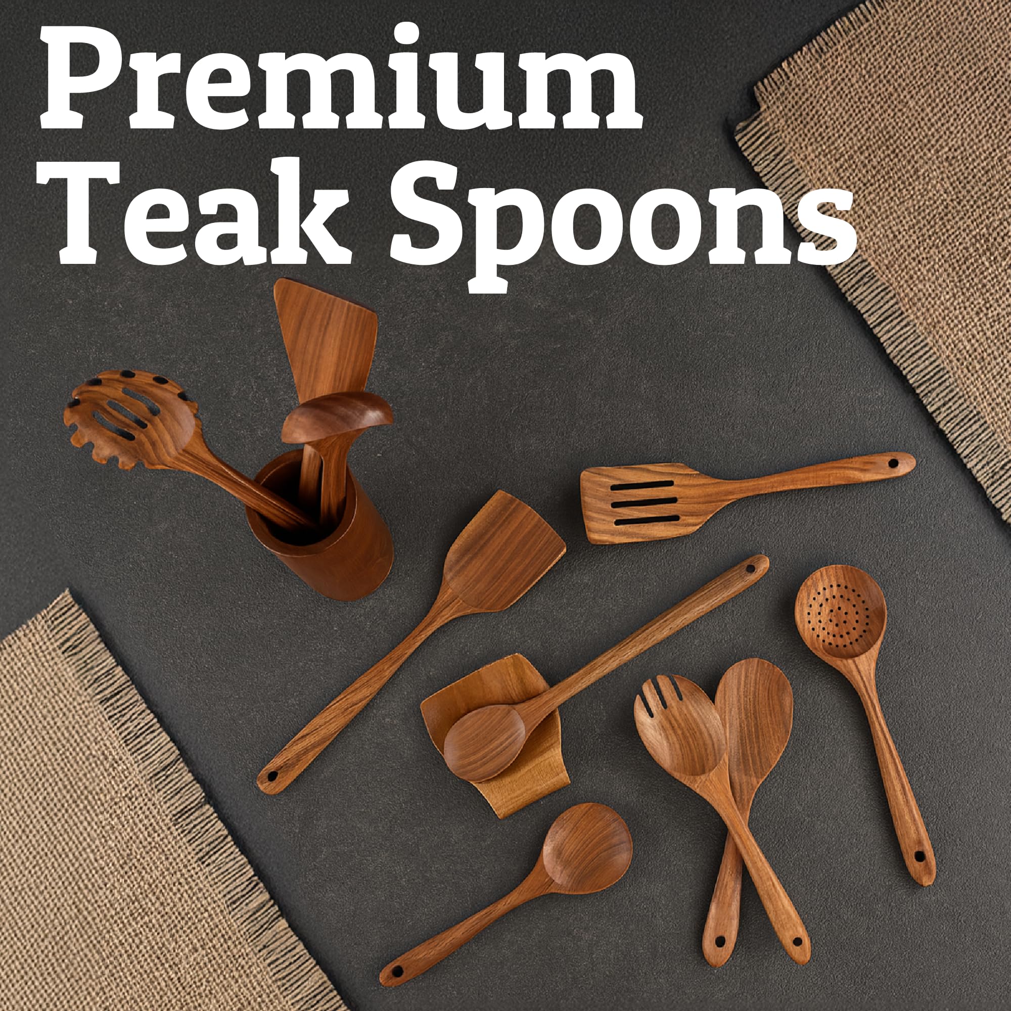 PriorityChef teak utensils feature smooth, balanced handles for comfortable long cooking sessions.