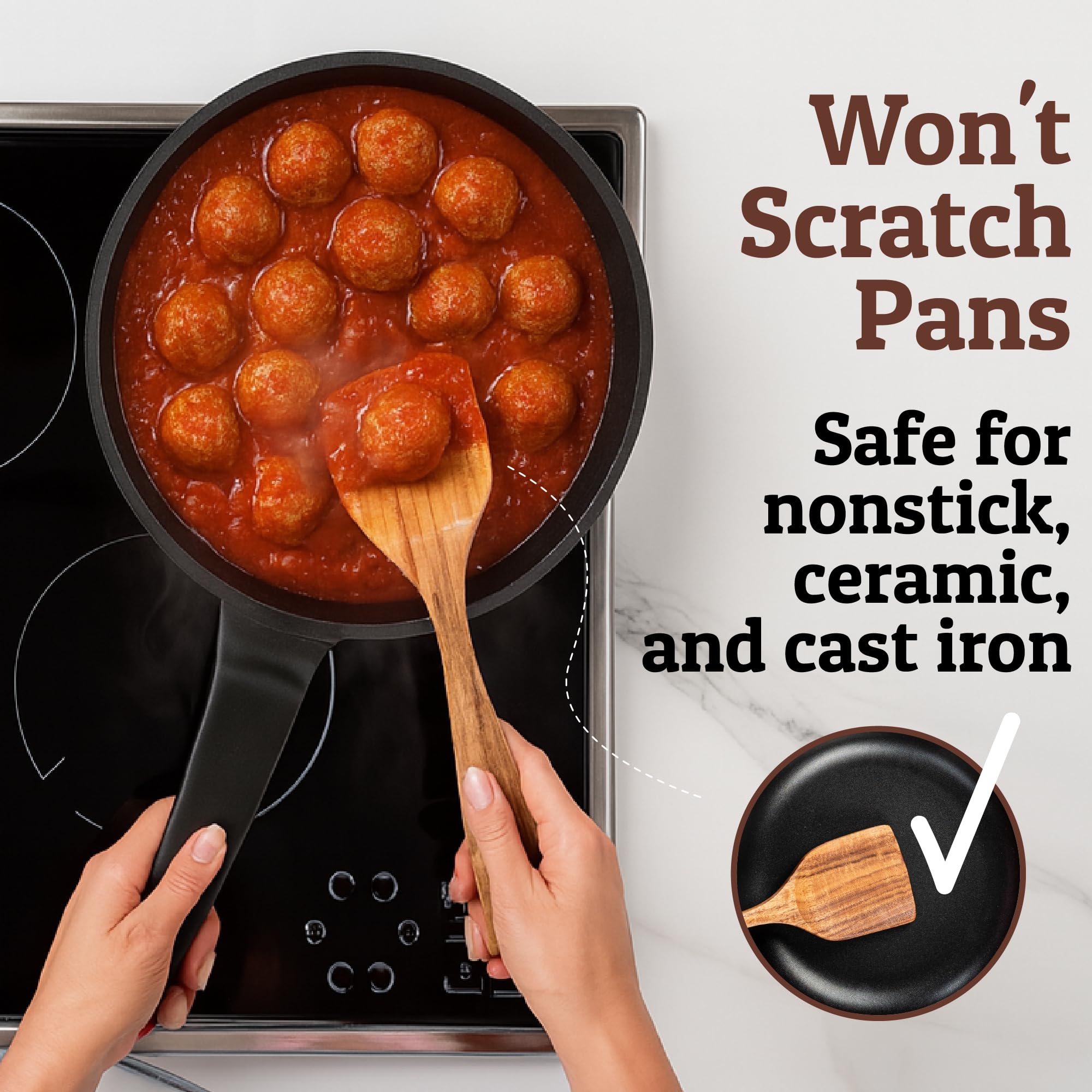 PriorityChef teak wok spatula for high-heat sautéing without scratching cookware.
