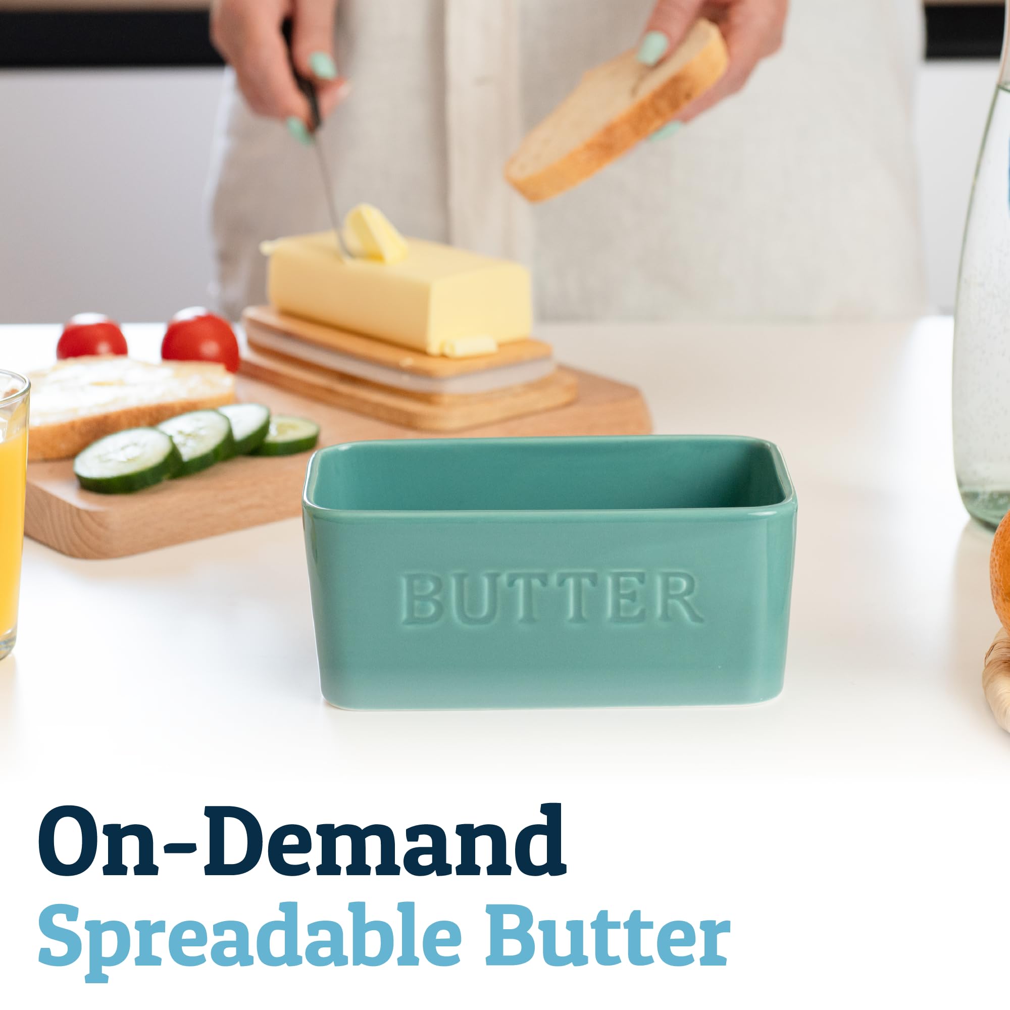 Priority Chef turquoise butter dish adds elegant, clean look to any kitchen.